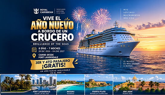 Agencia de Viajes, VIVE AL VIAJAR - Vive el Año Nuevo en un CruceroRoyal Caribean, 3er y 4o pasajero Gratis
