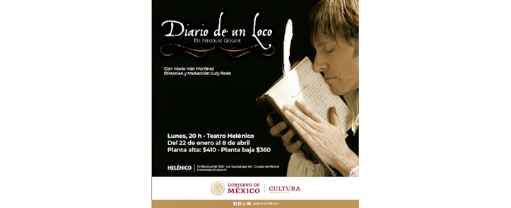 Regresa "Diario de un loco" al Teatro Helénico, con la interpretación de Mario Iván Martínez