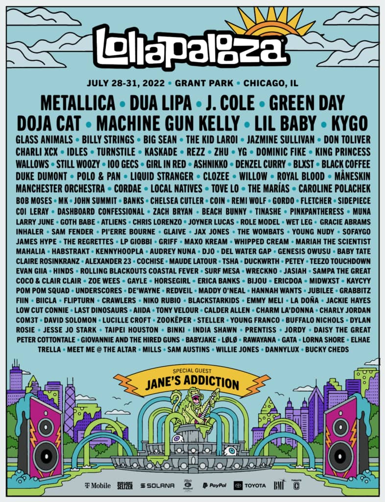 Lollapalooza 2022 llegará con Dua Lipa, Metallica y más