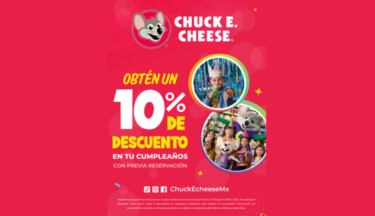 Chuck E. Cheese - 10% de descuento en Paquetes de Fiesta (Básico, Premium o VIP)