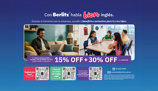 Berlitz - 15% de descuento en clases presenciales y online + 30% de descuento en material.