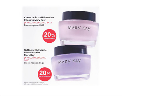 MARY KAY - 20% de Descuento en Crema Extra Hidratación y Gel Facial Hidratante.