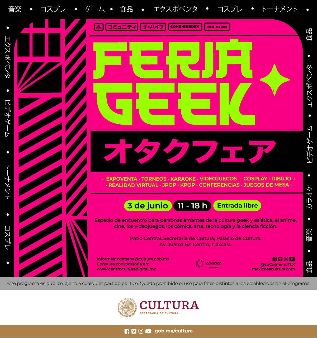 La Colmena invita a participar y asistir a las actividades de la Feria Geek en su primera edición