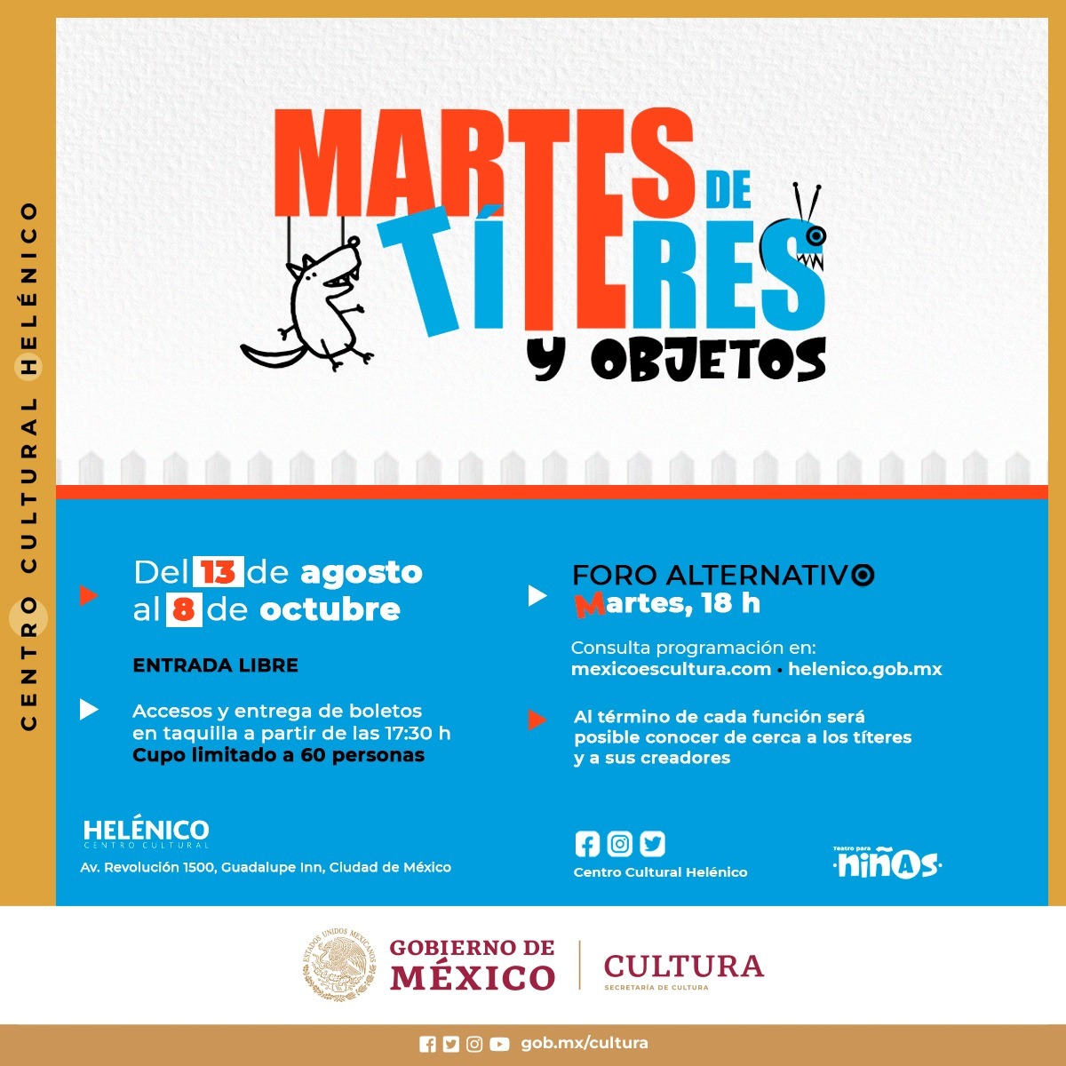 El Centro Cultural Helénico anuncia el regreso del ciclo: Martes de títeres y objetos, 2024