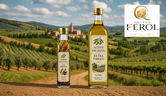 QUESOS FEROL - 2 botellas de Aceite de Oliva Extra virgen y gratis 1 botella de 250ml de Aceite con Especias.