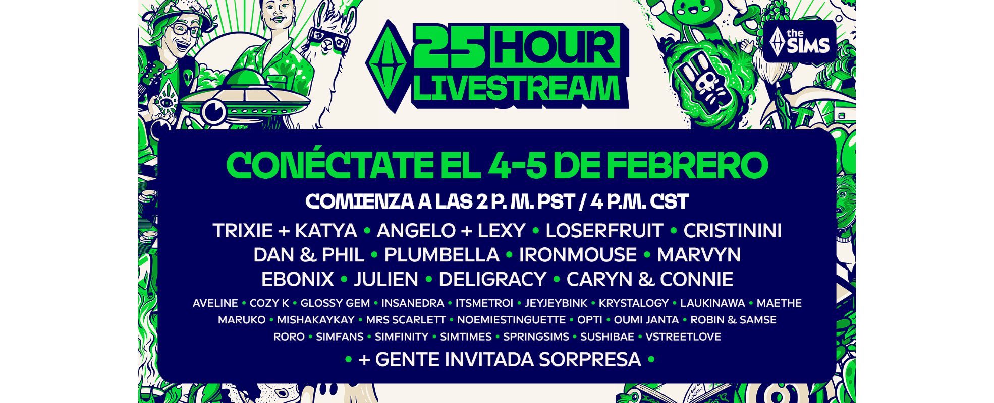 Los Sims revela el lineup para su livestream de 25 horas el 4 de febrero