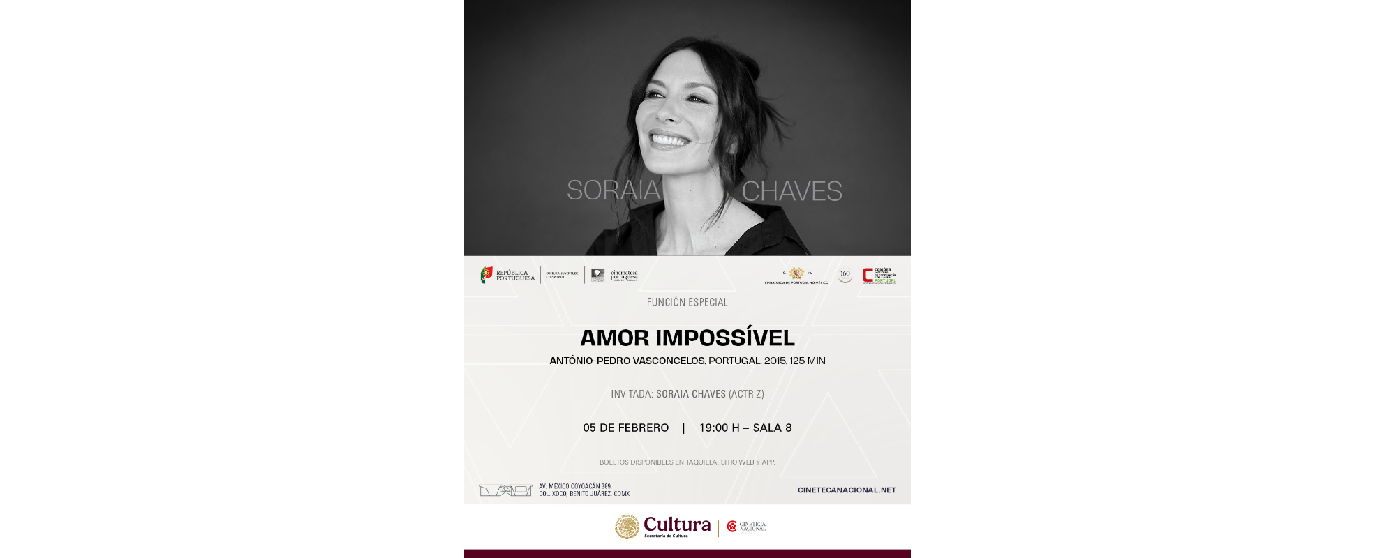 La actriz Soraia Chaves presenta "Amor impossível" en la Cineteca Nacional