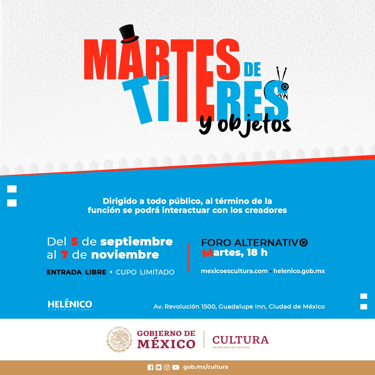 El Centro Cultural Helénico presenta: Martes de títeres y objetos (para infancias inquietas y adultos curiosos)