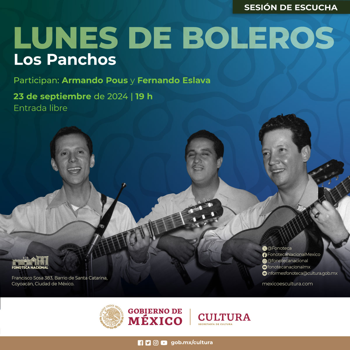 La Fonoteca Nacional celebra 80 años de la fundación del trío Los Panchos con una sesión de escucha