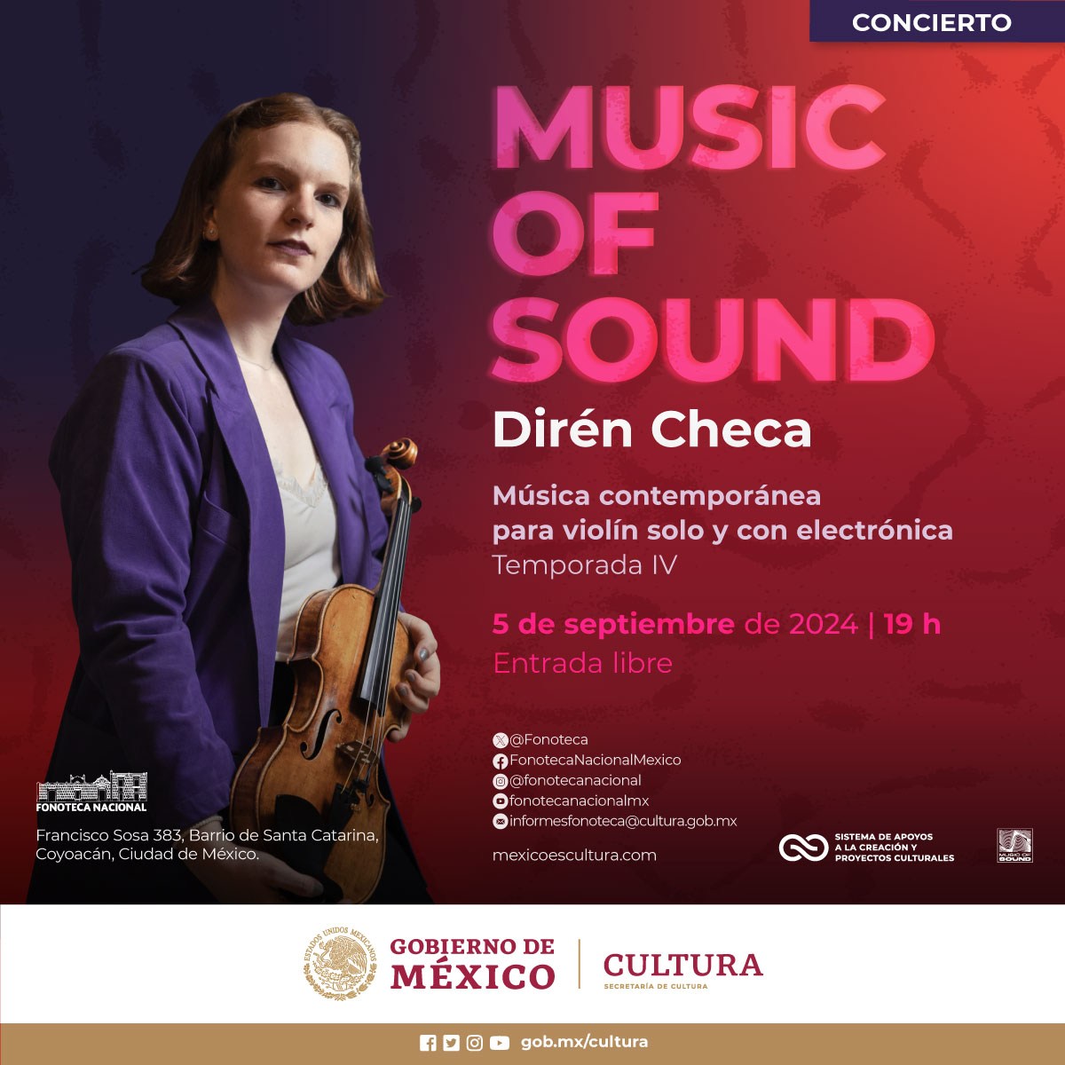 Foteca Nacional presenta a la violinista Dirén Checa en concierto