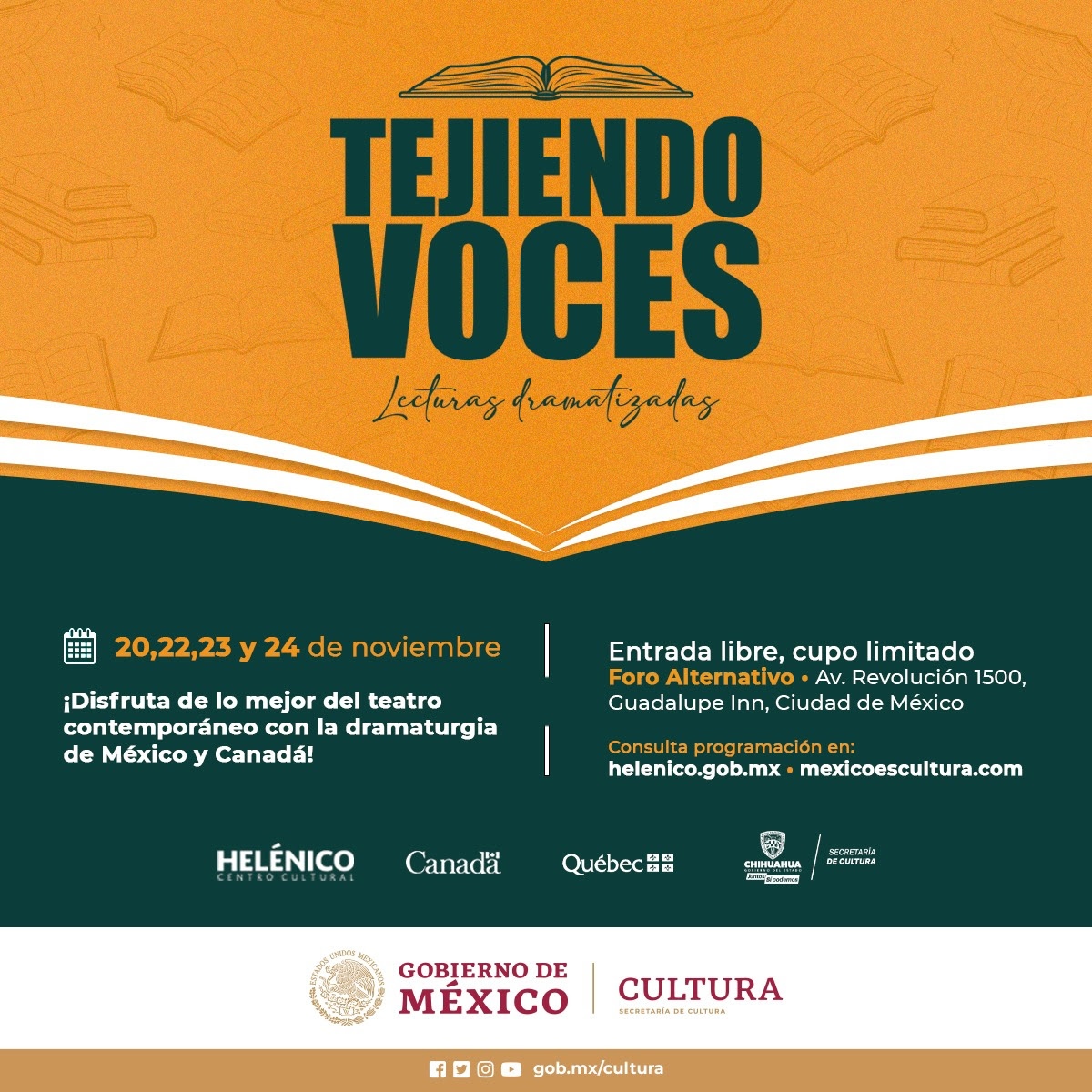 El Centro Cultural Helénico presenta la primera edición de “Tejiendo voces” dramaturgia actual de Canadá y México