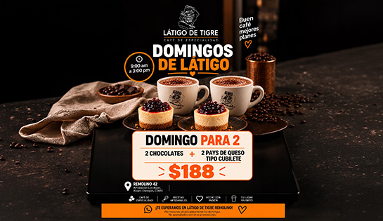 Cafetería LÁTIGO DE TIGRE - 2 Chocolates + 2 Pays de queso tipo cubilete por $188.00 mxn