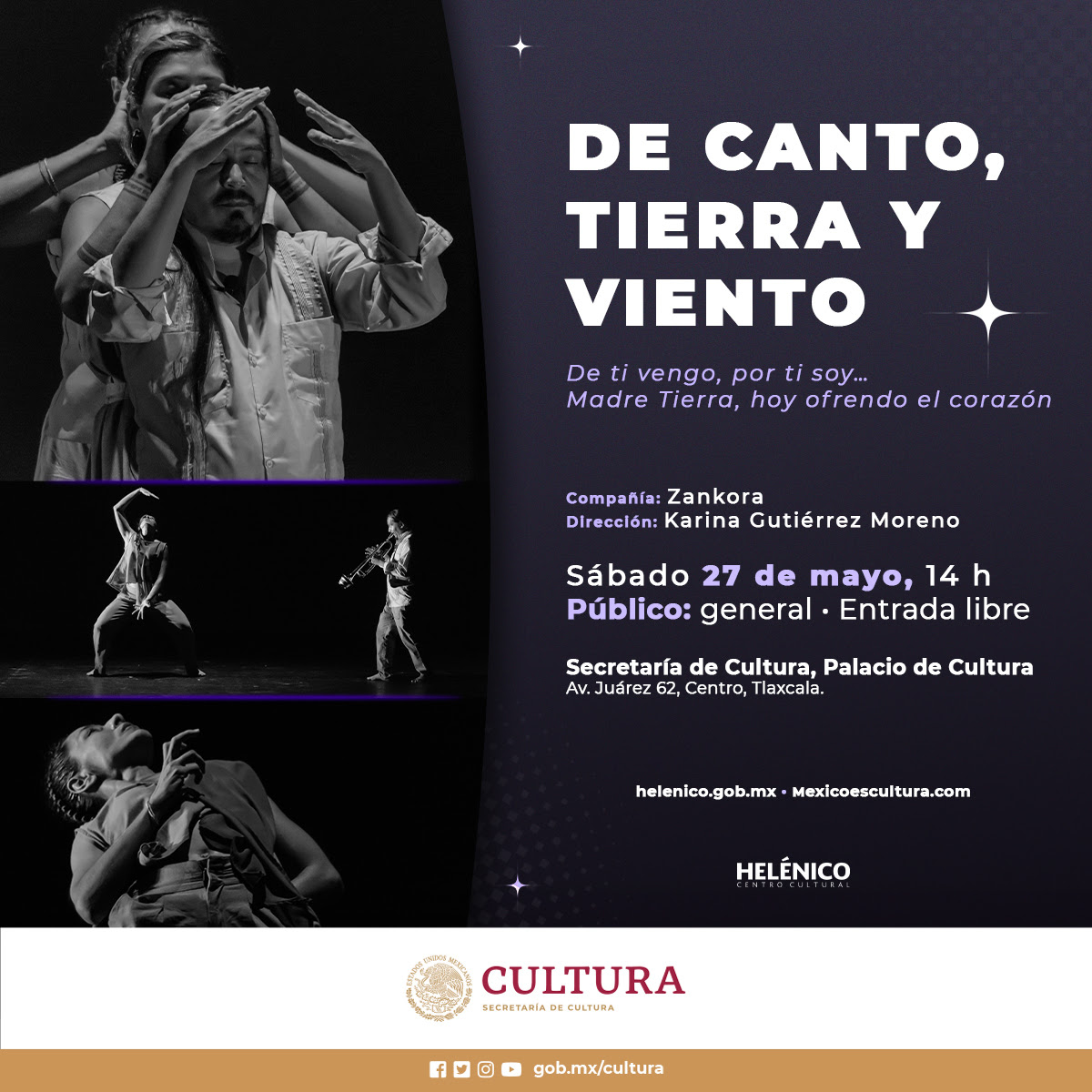 De canto, tierra y viento, de la compañía Zankora Cuerpo Sonoro, llega al Palacio de Cultura de Tlaxcala