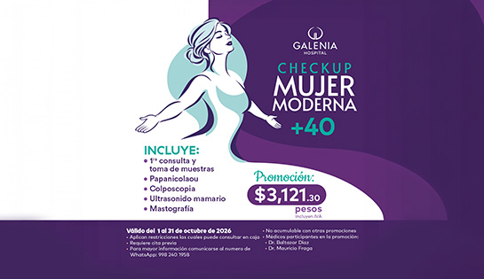 HOSPITAL GALENIA - Check Up Mujer Moderna +40, Por $3121.30 mxn